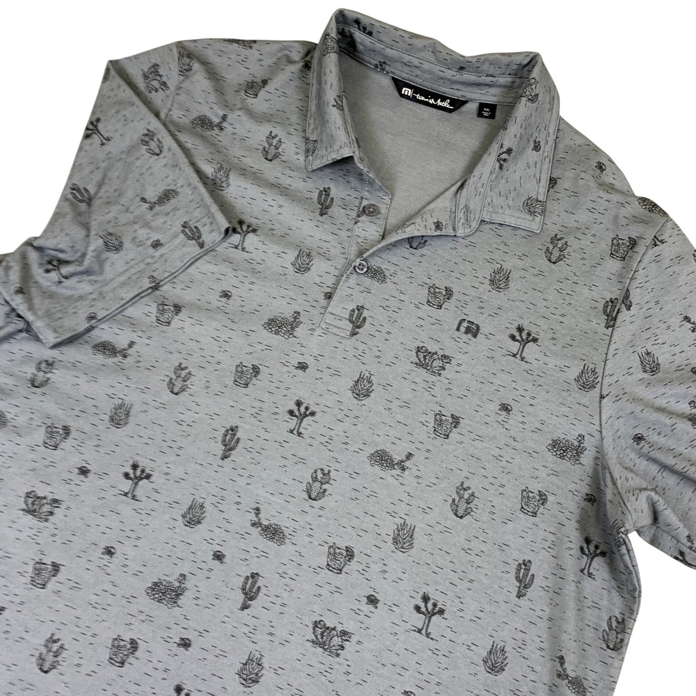 Travis Mathew Mens XXL‎ Grey Desert Cactus Joshua Tree Cocktail Print Golf Polo